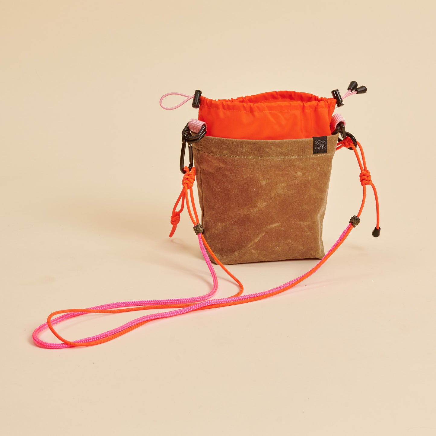 mini BUCKET TAN / ORANGE /PINK with PINK WIDE STRAP