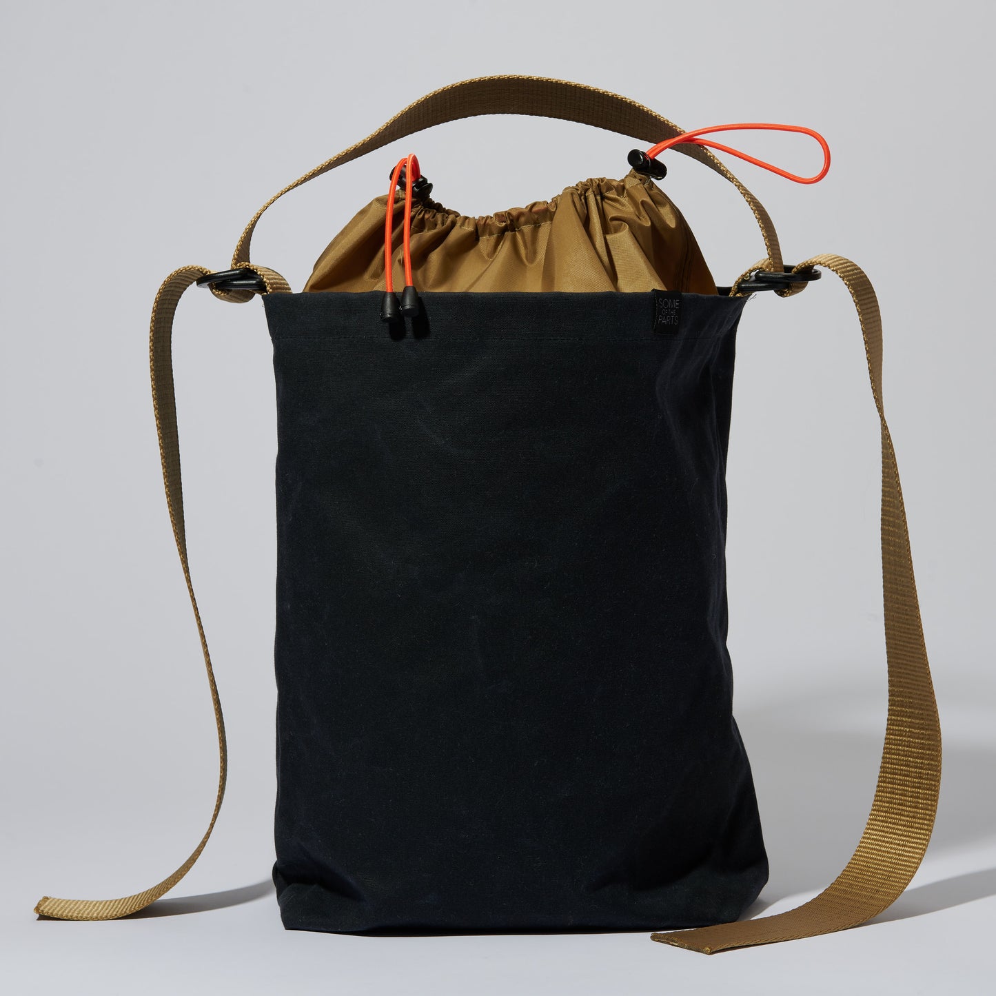 BUCKET BLACK and TAN with TAN WIDE STRAP