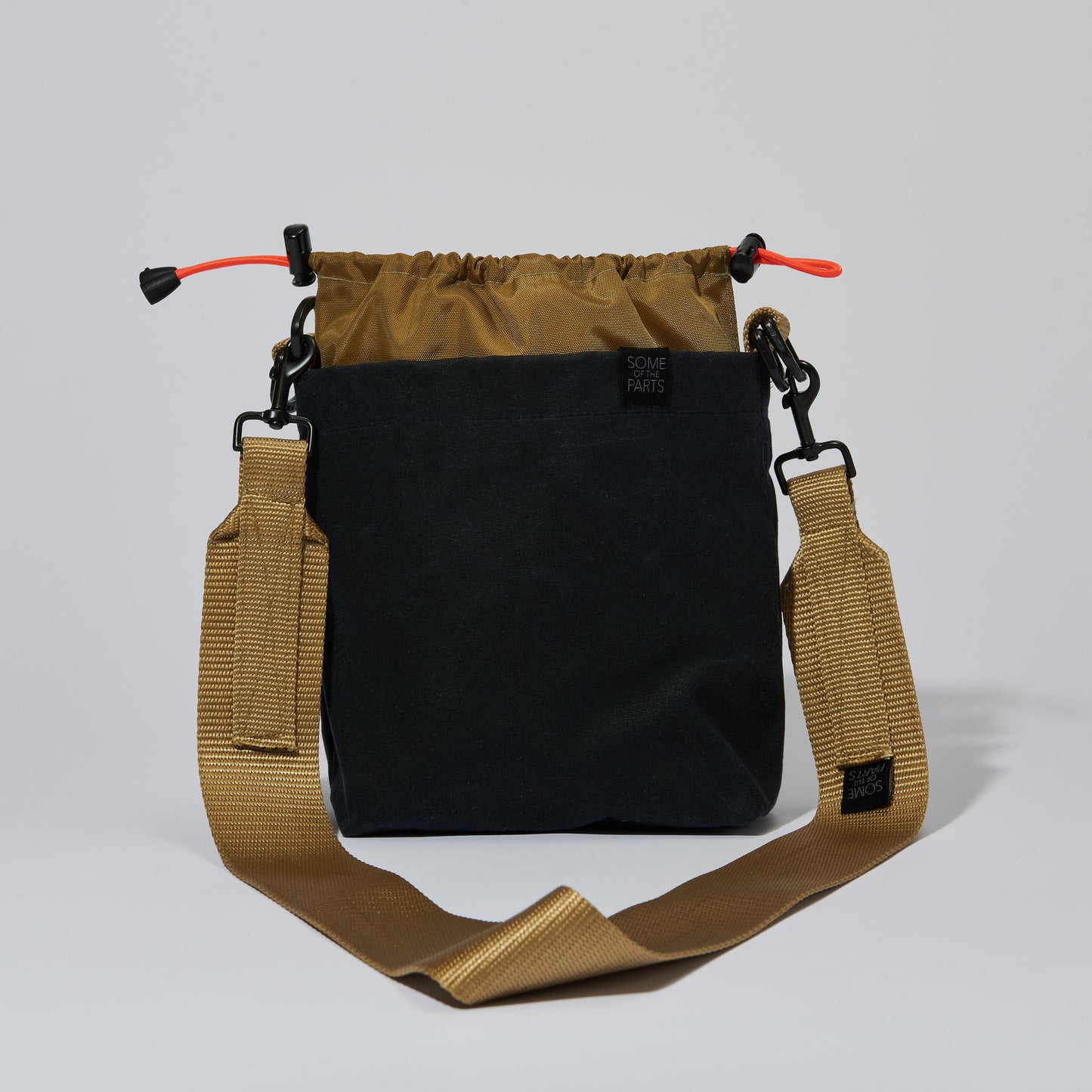 mini BUCKET BLACK and TAN with TAN WIDE STRAP