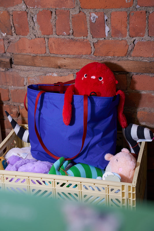 ROYAL BLUE NYLON TOTE WITH RED STRAPS