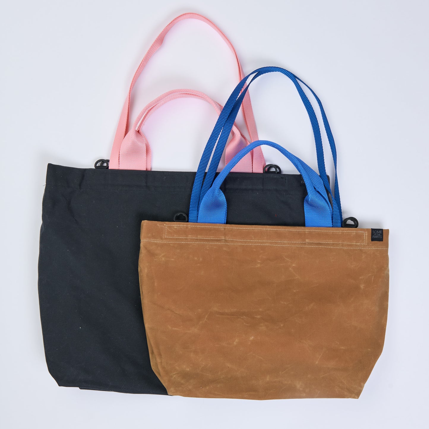 SAMPLE SALE - biggest MARKET TOTE -  BLACK WAX, LINED OLIVE, ORANGE STRAPS