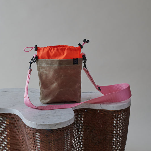 mini BUCKET TAN / ORANGE /PINK with PINK WIDE STRAP